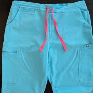 Figs scrub set - Neon blue with pink tie